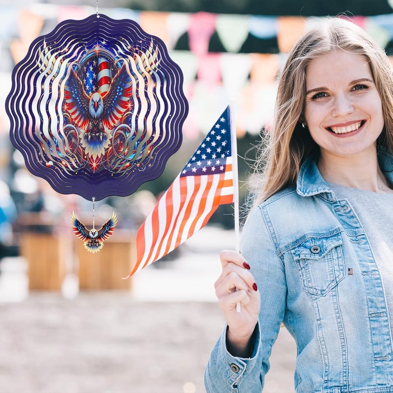 INCOK American Eagle Wind Spinner Outdoor - 250 Anniversary Wind Chime for Outside, Hanging Ornament for Garden Decor, 12-Inches Metal Wind Sculptures for Indoor Patio Lawn Yard Veterans Day - Image 3